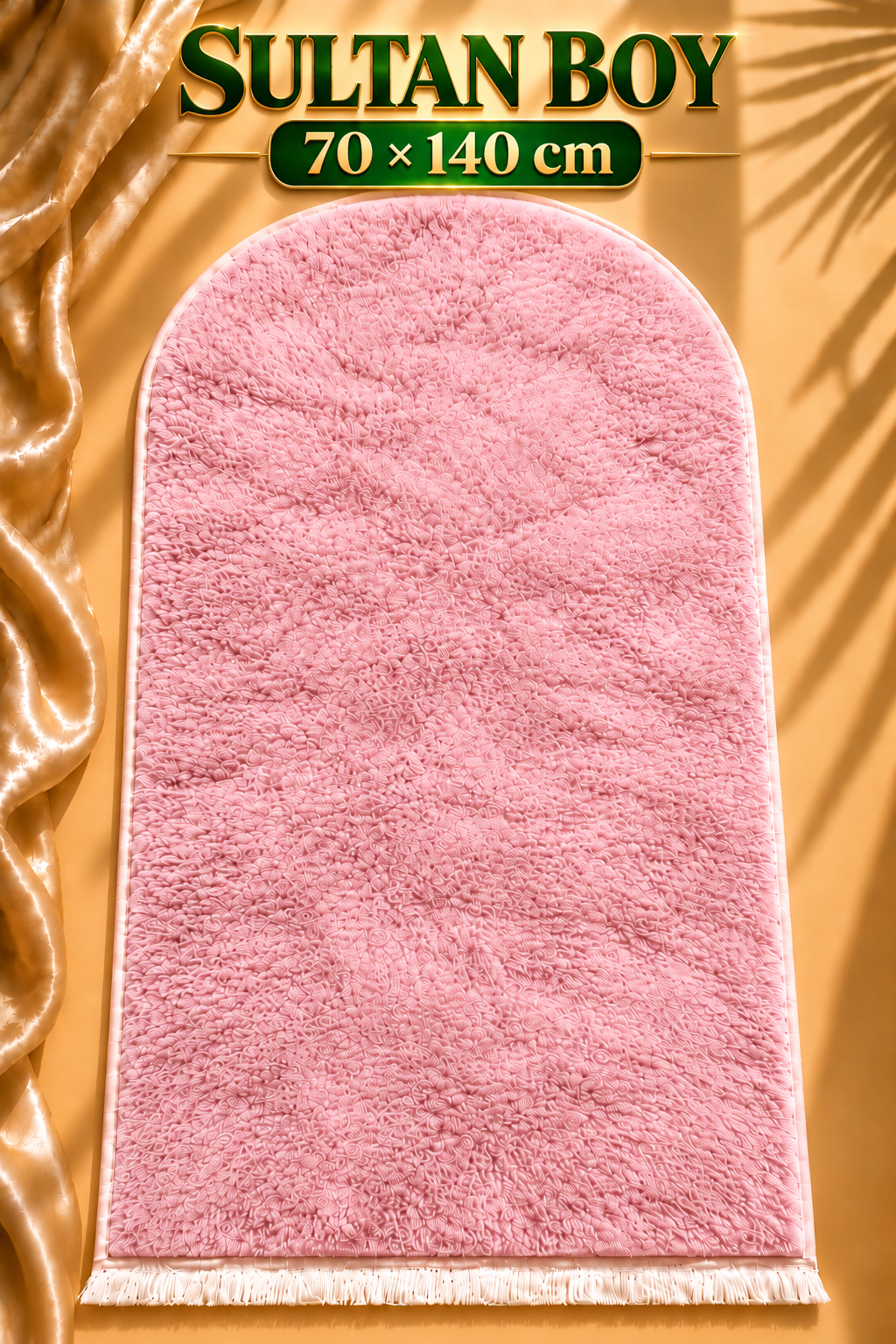 Sultan Boy Büyük Seccade Pembe 70x140 cm – Yumuşak Peluş, Kaymaz Tabanlı