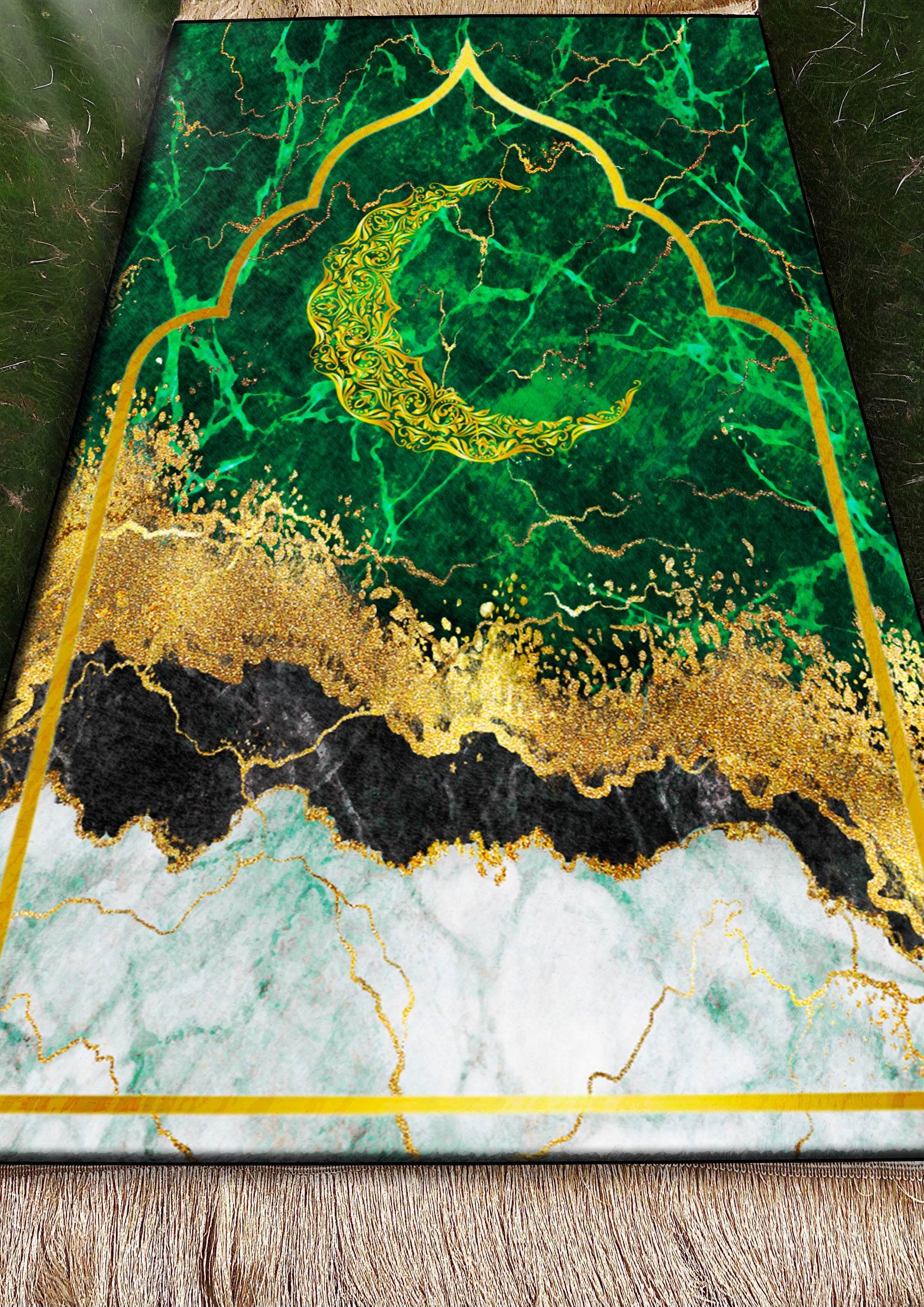 Yeşil Hilal Keten Kadife Seccade - 70x120cm - Carpetella