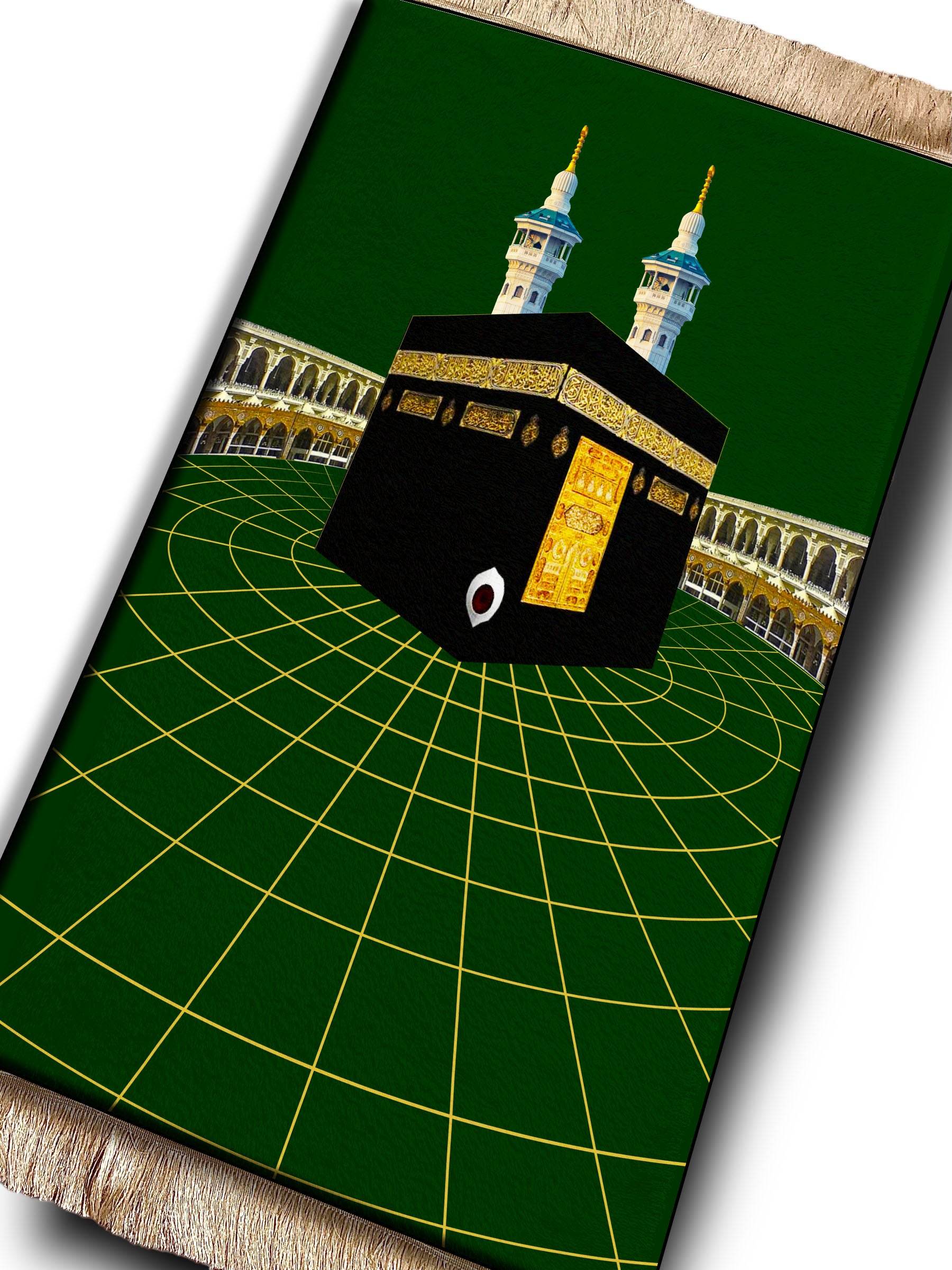 Yeşil Kabe Keten Astarlı Kadife Seccade - 70x120cm - Carpetella