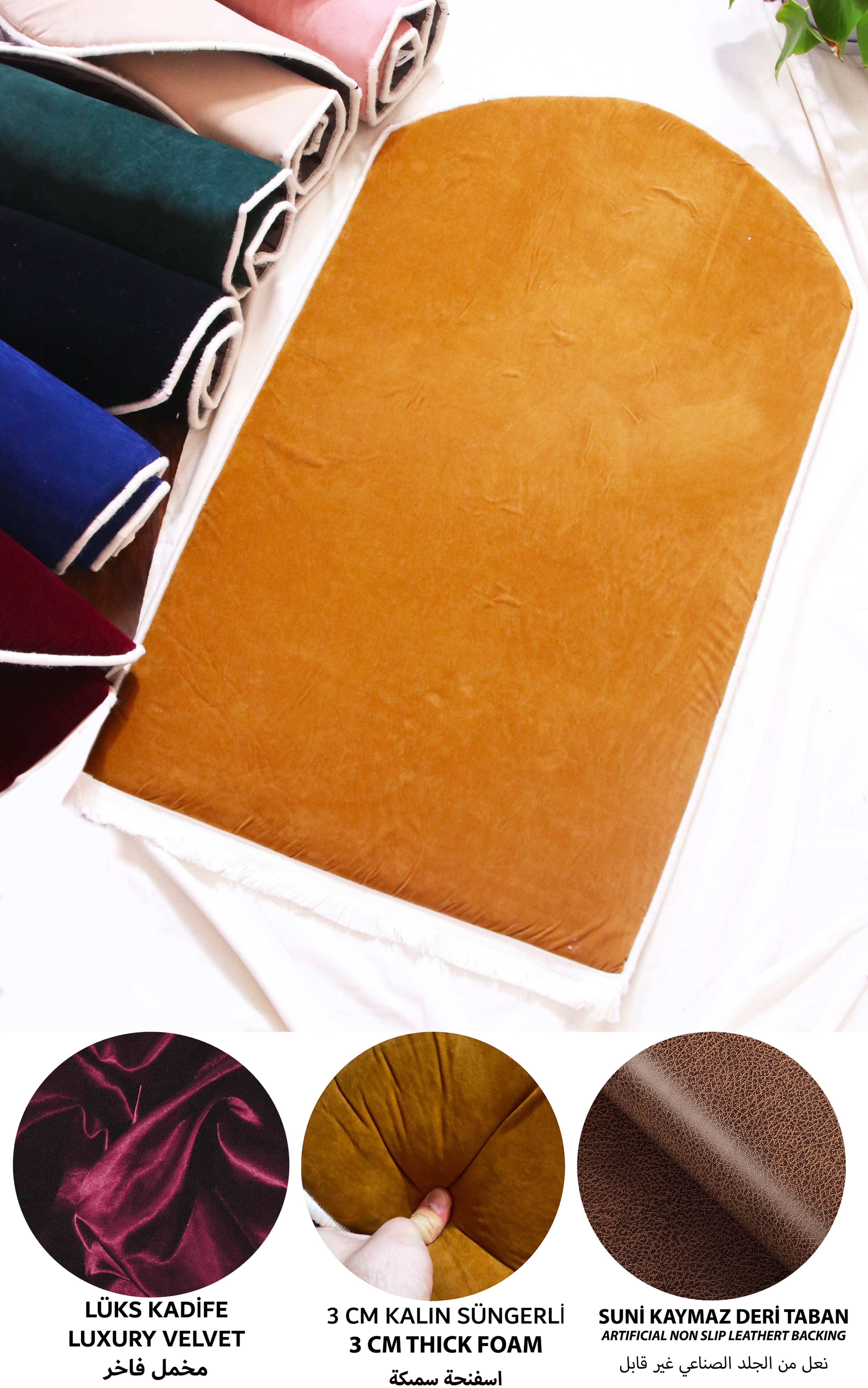 Düz Renk Desensiz Kahverengi Kadife Seccade Ortopedik 3 CM Süngerli - Carpetella