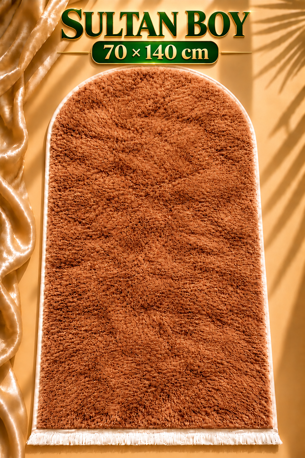Sultan Boy Büyük Seccade Kahverengi 70x140 cm – Yumuşak Peluş, Kaymaz Tabanlı