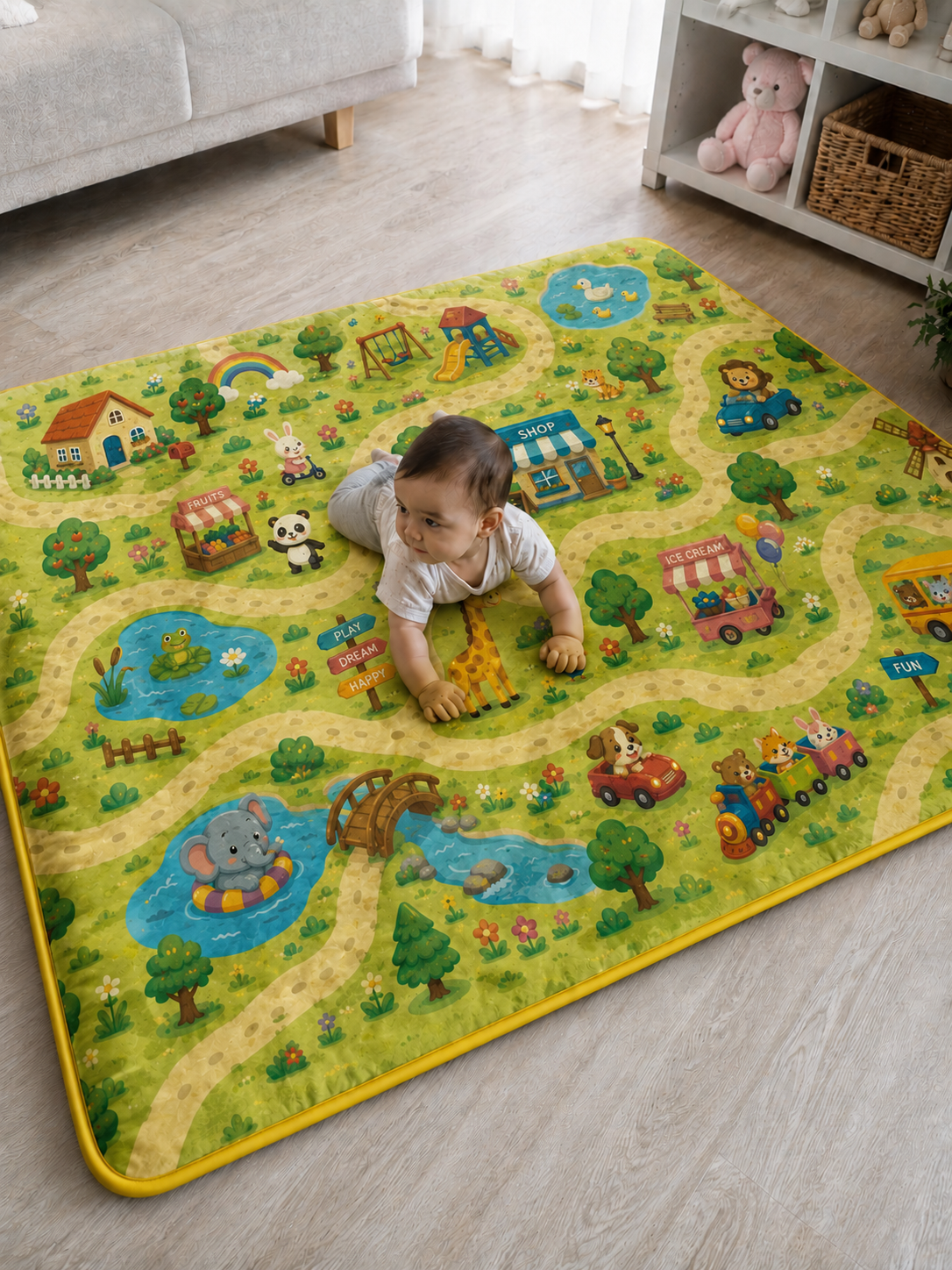 3 cm Süngerli Su Geçirmez Bebek Oyun Matı – Kaymaz Tabanlı Yumuşak
