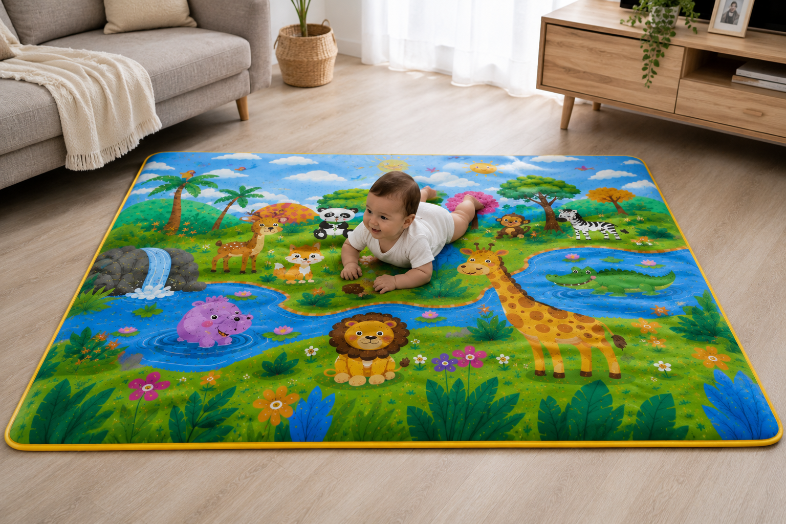 3 cm Süngerli Su Geçirmez Bebek Oyun Matı – Kaymaz Tabanlı Yumuşak Mavi
