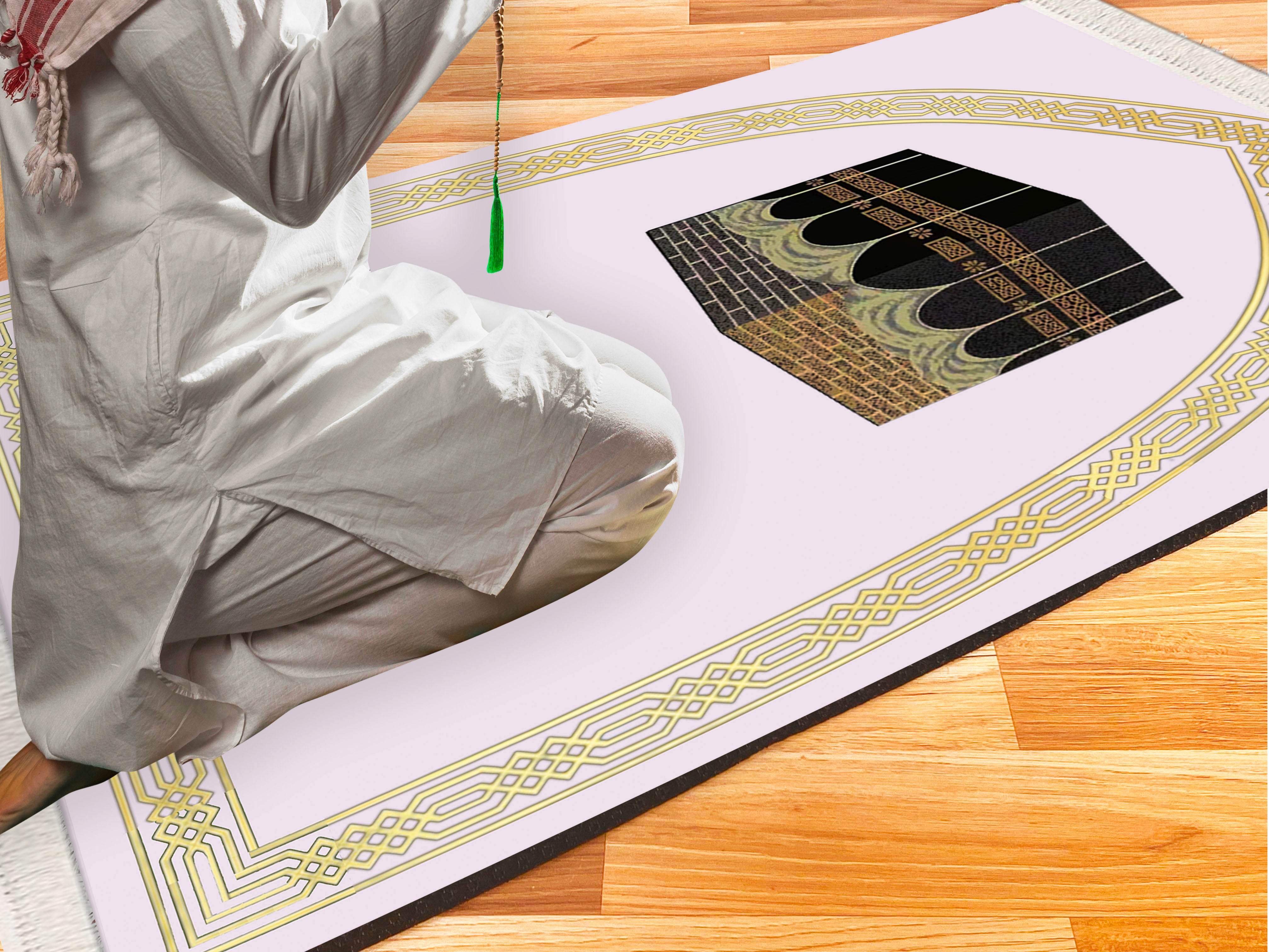 Beyaz Kabe Keten Kadife Seccade - 70x120cm - Carpetella