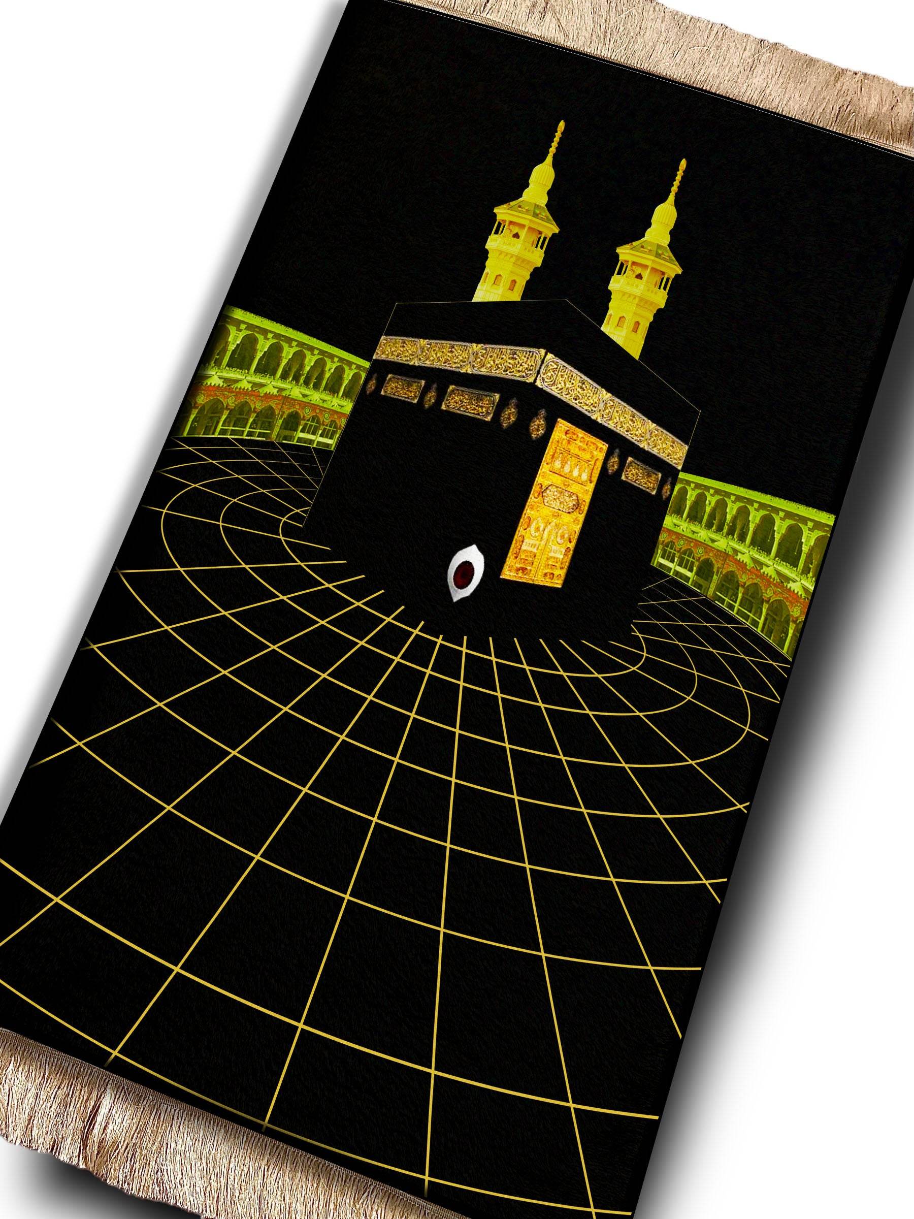 Siyah Kabe Keten Astarlı Kadife Seccade - 70x120cm - Carpetella