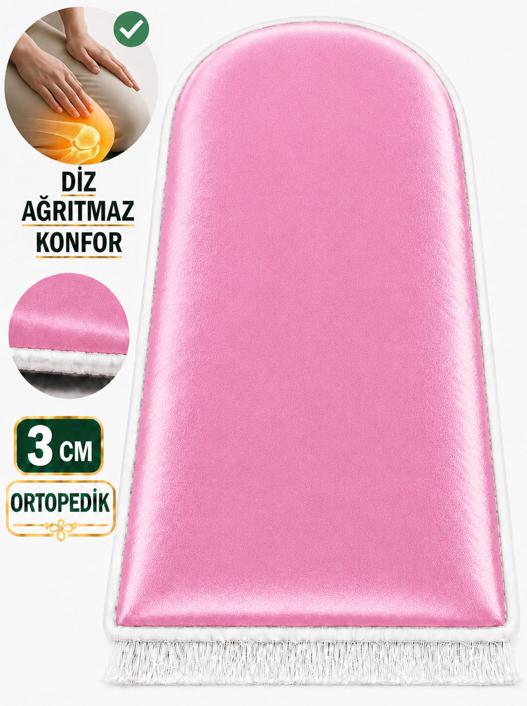 3 CM Süngerli Ortopedik Seccade -Düz Renk Desensiz Pembe Kadife
