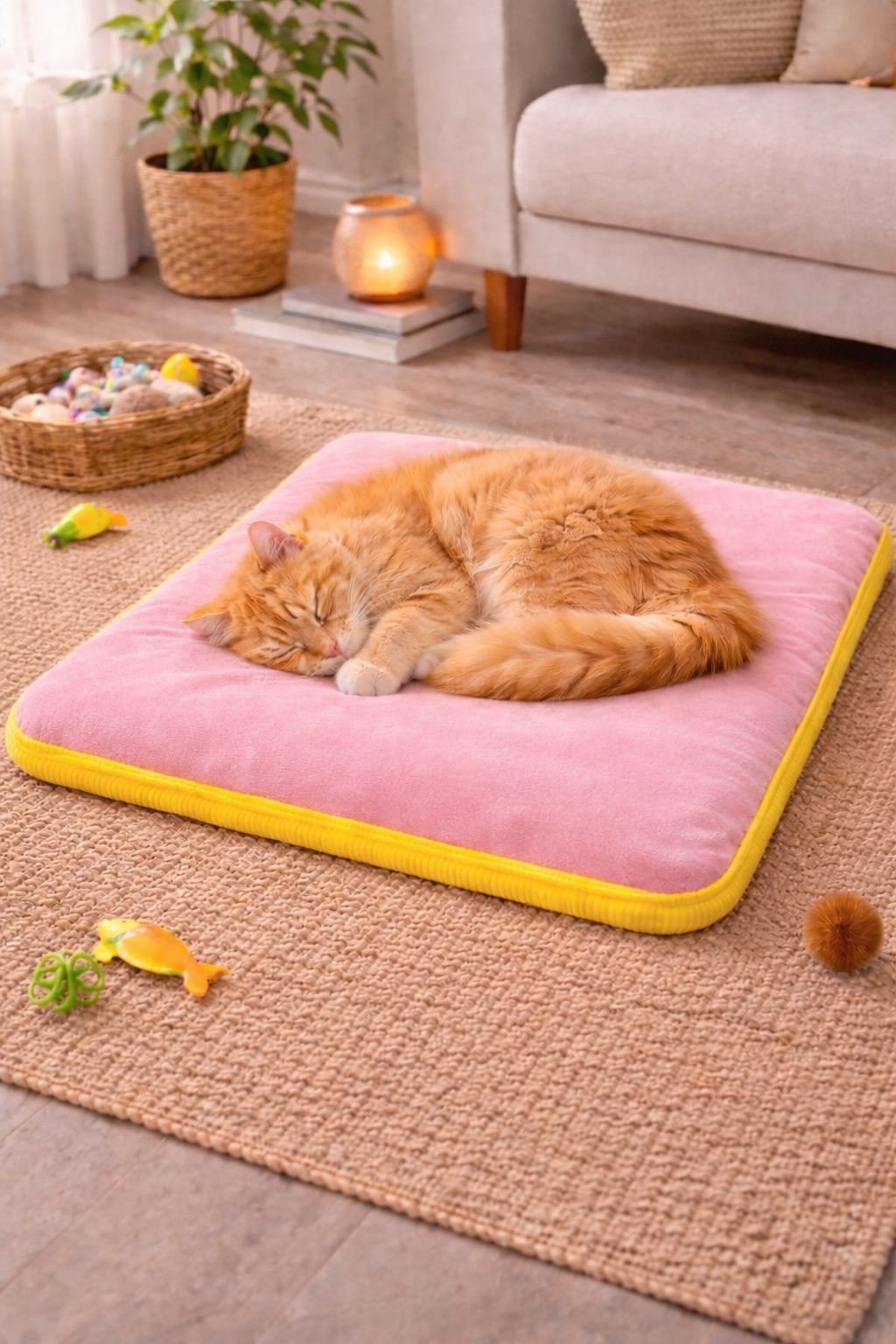 3 CM Süngerli Ortopedik Kedi Köpek Yatağı Pudra Süet – Kaymaz Tabanlı Peluş Pet Mat Minderi