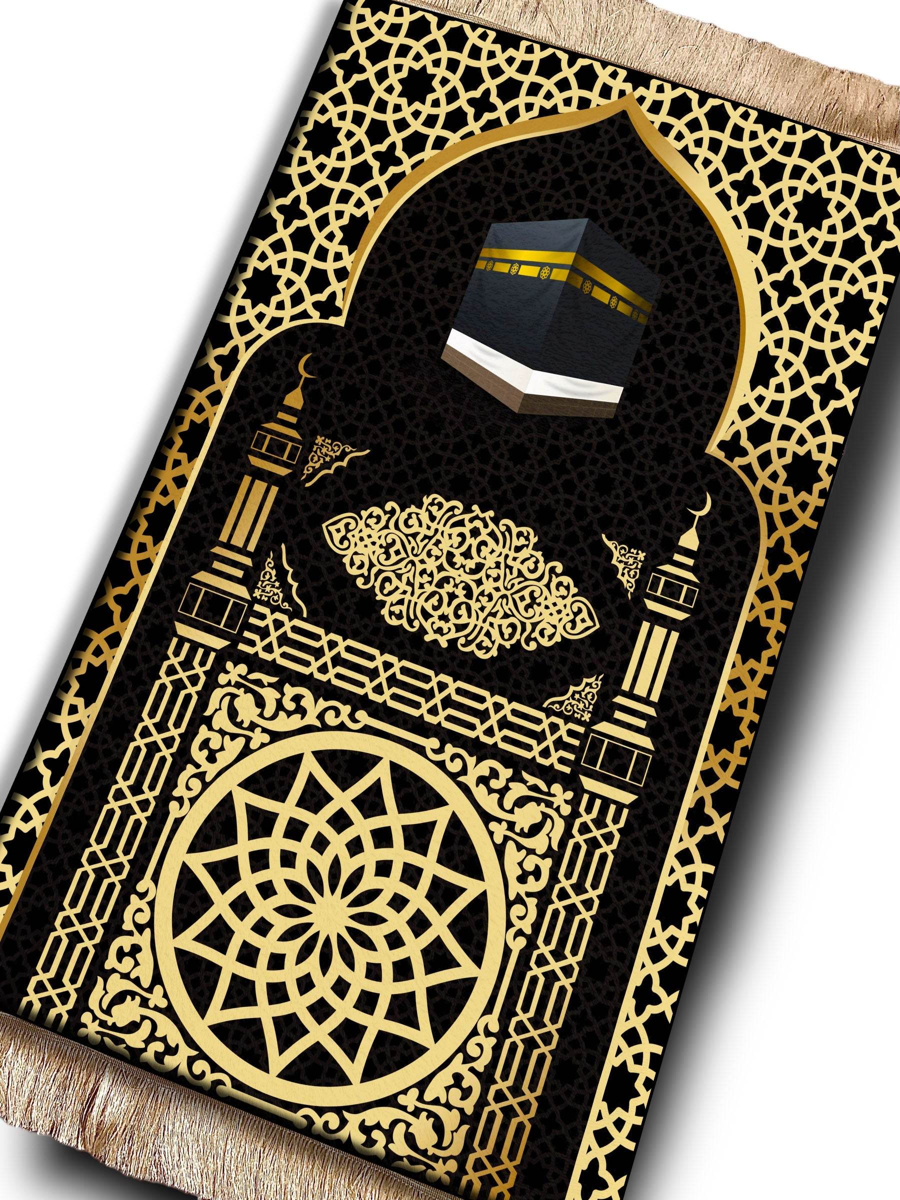 Gold Kabe Desenli Keten Astarlı Kadife Seccade - 70x120cm - Carpetella