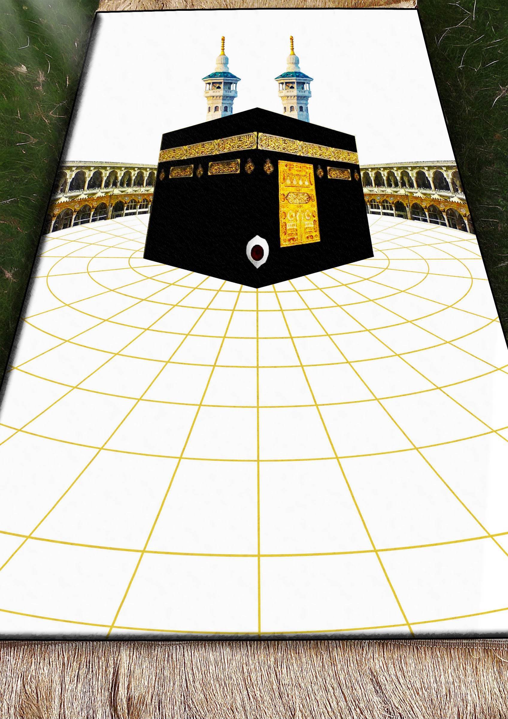 Beyaz Kabe Keten Astarlı Kadife Seccade - 70x120cm - Carpetella