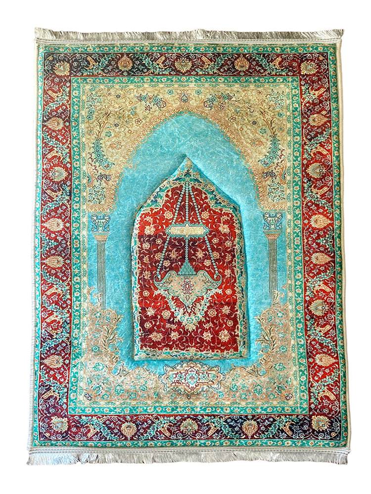 3 CM Süngerli Ortopedik Seccade - Yeşil Bej Desenli Ortopedik Kadife - Carpetella