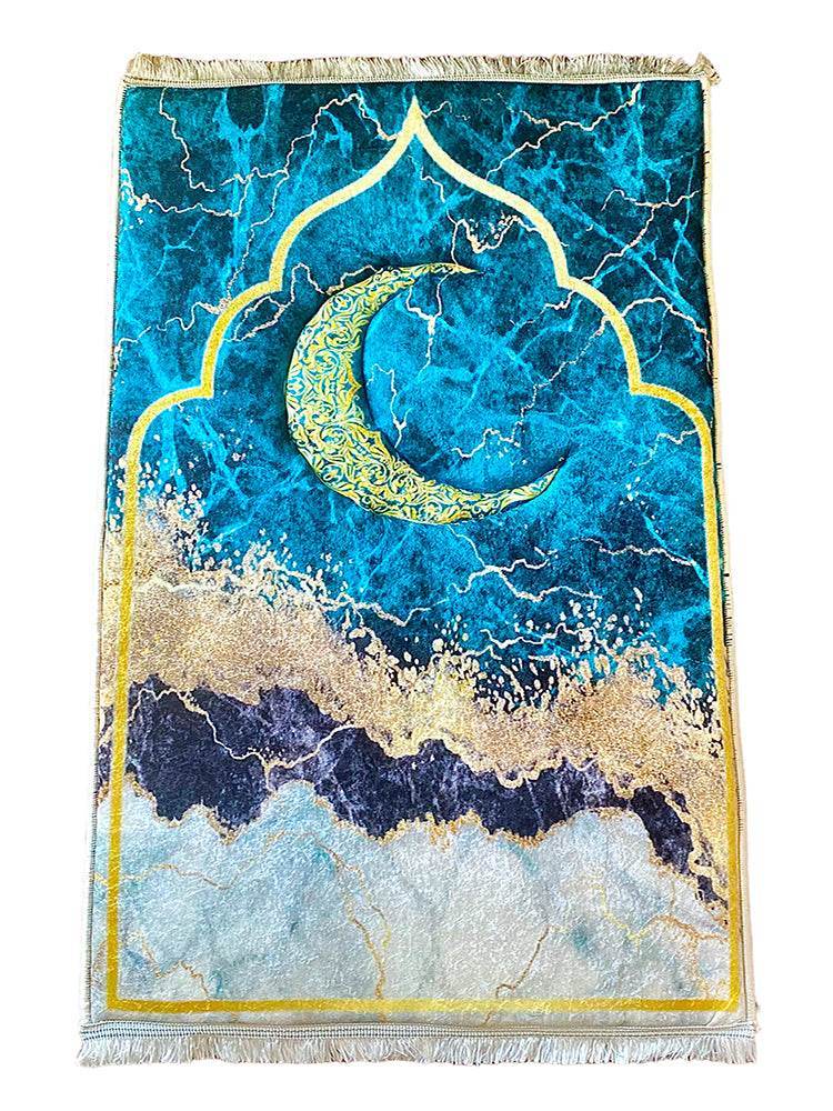 3 CM Süngerli Ortopedik Seccade - Yeşil Hilalli Kalın Süngerli Seccade - Carpetella