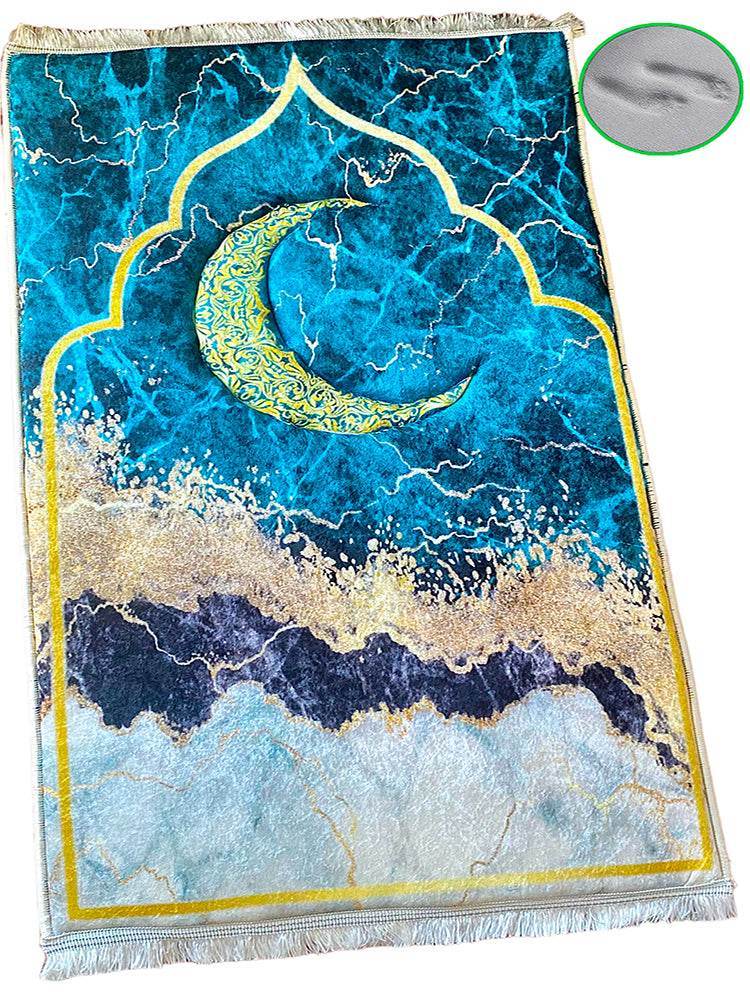 3 CM Süngerli Ortopedik Seccade - Yeşil Hilalli Kalın Süngerli Seccade - Carpetella