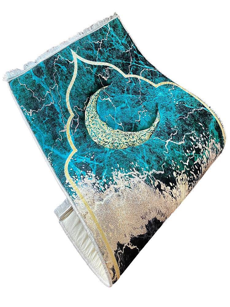 3 CM Süngerli Ortopedik Seccade - Yeşil Hilalli Kalın Süngerli Seccade - Carpetella