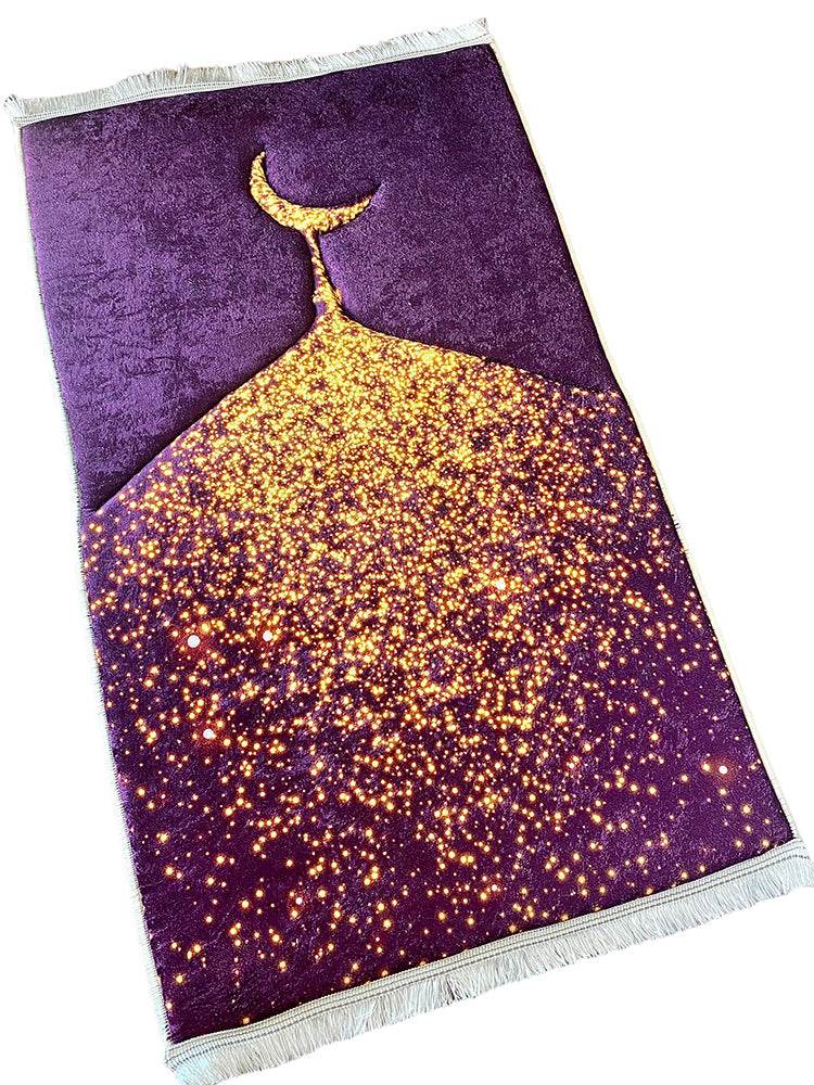 3 CM Süngerli Ortopedik Seccade - Mürdüm Gold Hilalli Kadife - Carpetella