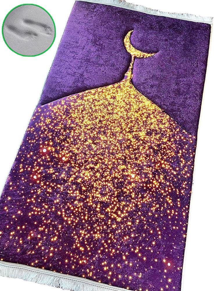 3 CM Süngerli Ortopedik Seccade - Mürdüm Gold Hilalli Kadife - Carpetella