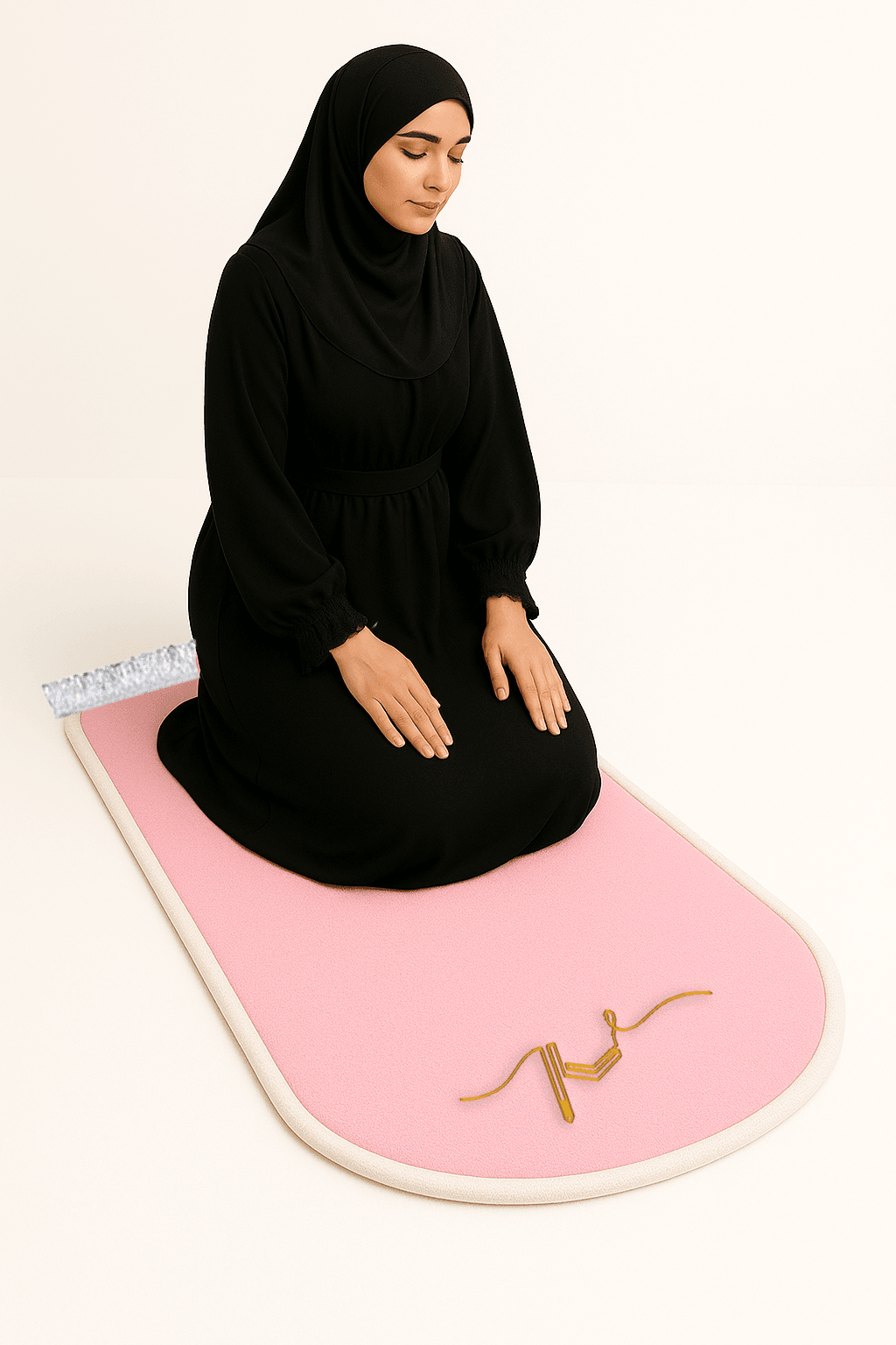 Pembe Kabe İşlemeli Kadife Seccade | Ortopedik 3cm Süngerli - Carpetella