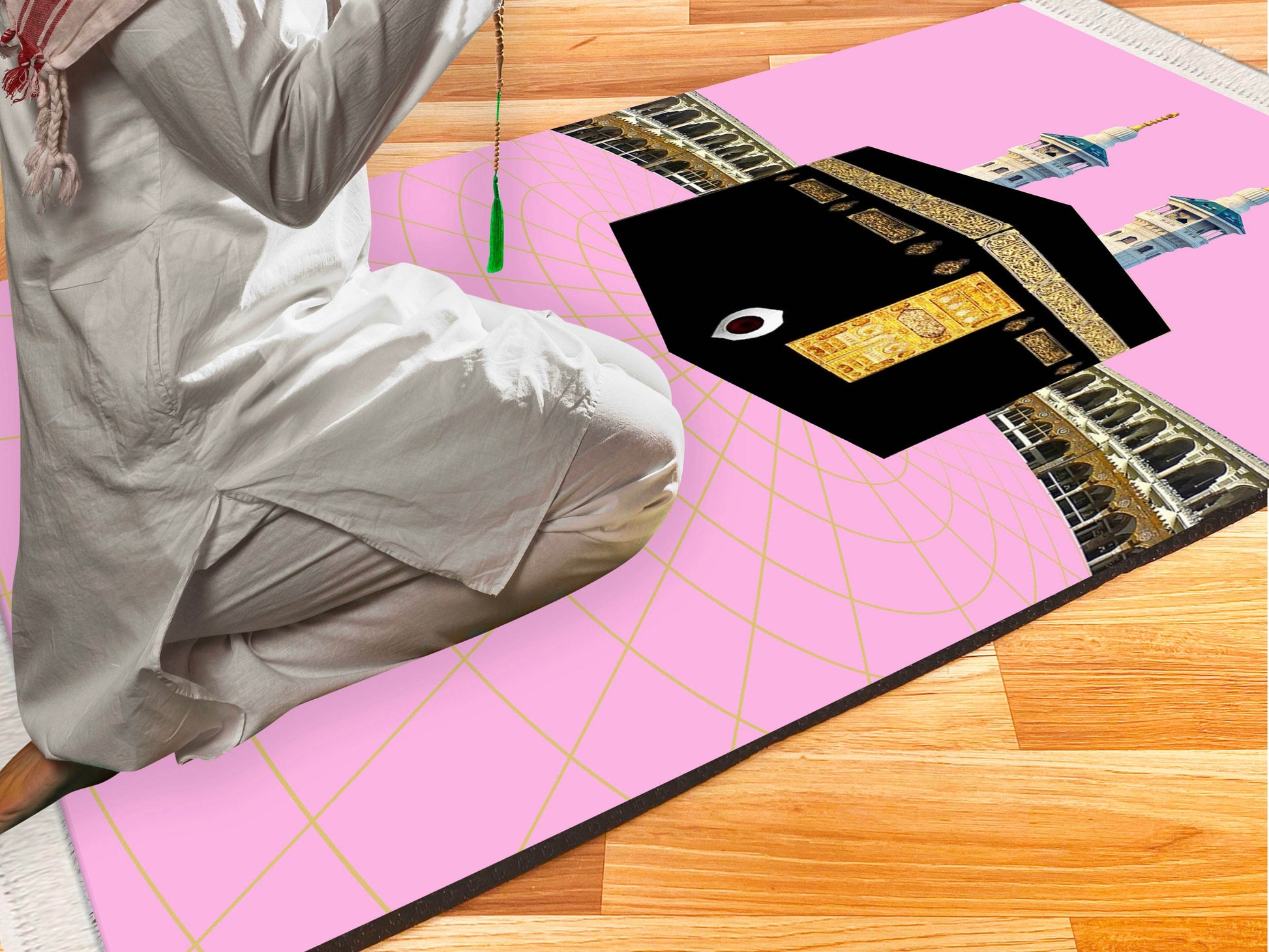 Pembe Kabe Keten Astarlı Kadife Seccade - 70x120cm - Carpetella