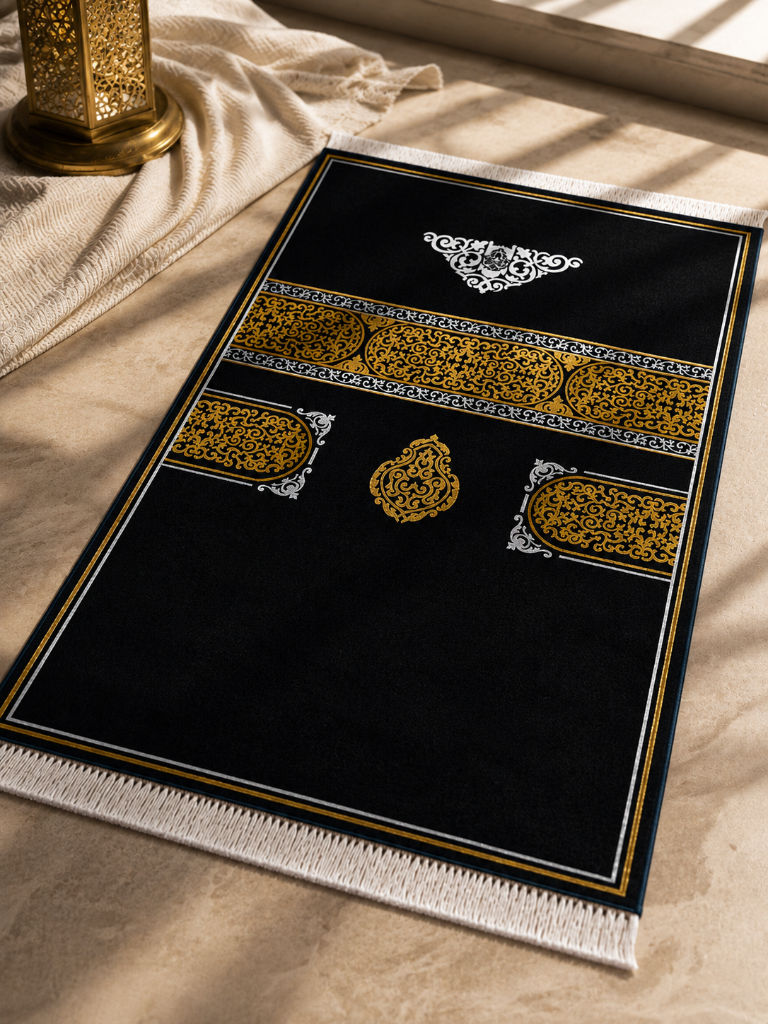 Kadife Seccade Kaymaz Taban - Gold Siyah