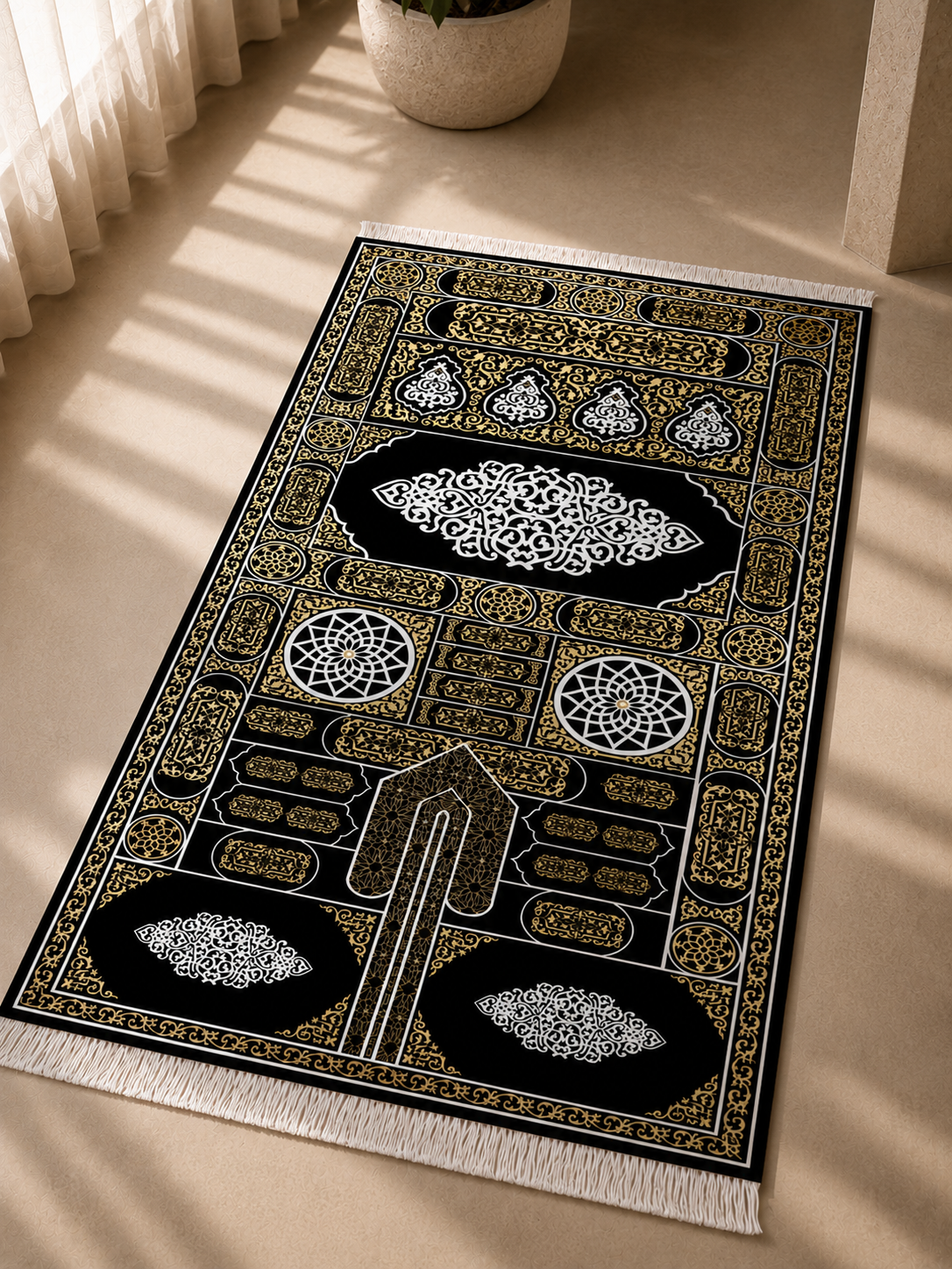 Kadife Seccade Kaymaz Taban - Gold