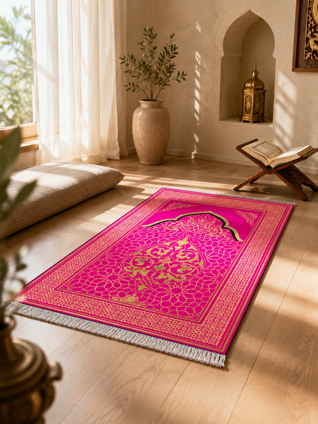 Kadife Seccade Kaymaz Taban - Pembe Gold