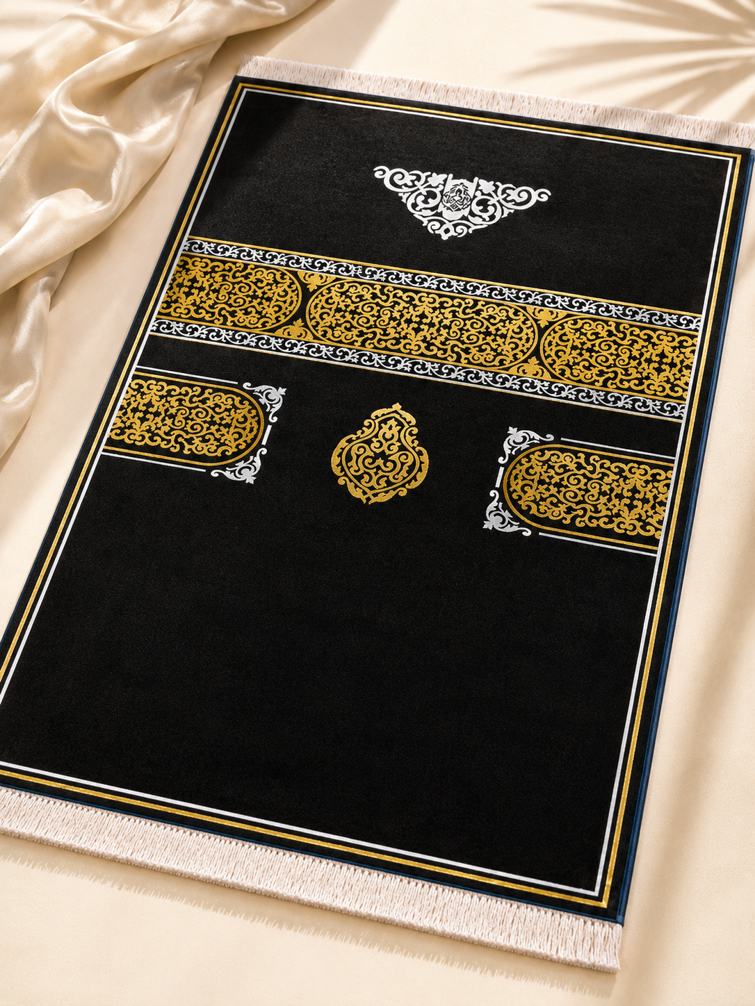 Kadife Seccade Kaymaz Taban - Gold Siyah