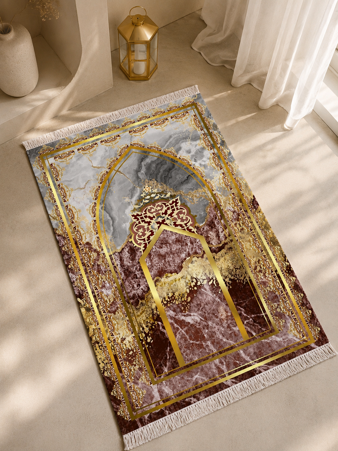 Kadife Seccade Kaymaz Taban - Mermer Gold