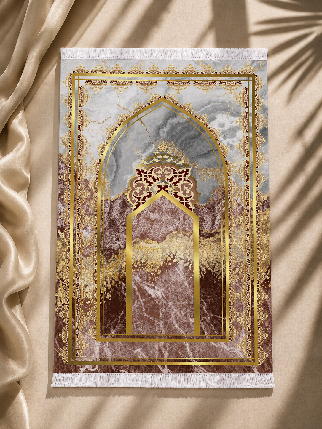Kadife Seccade Kaymaz Taban - Mermer Gold