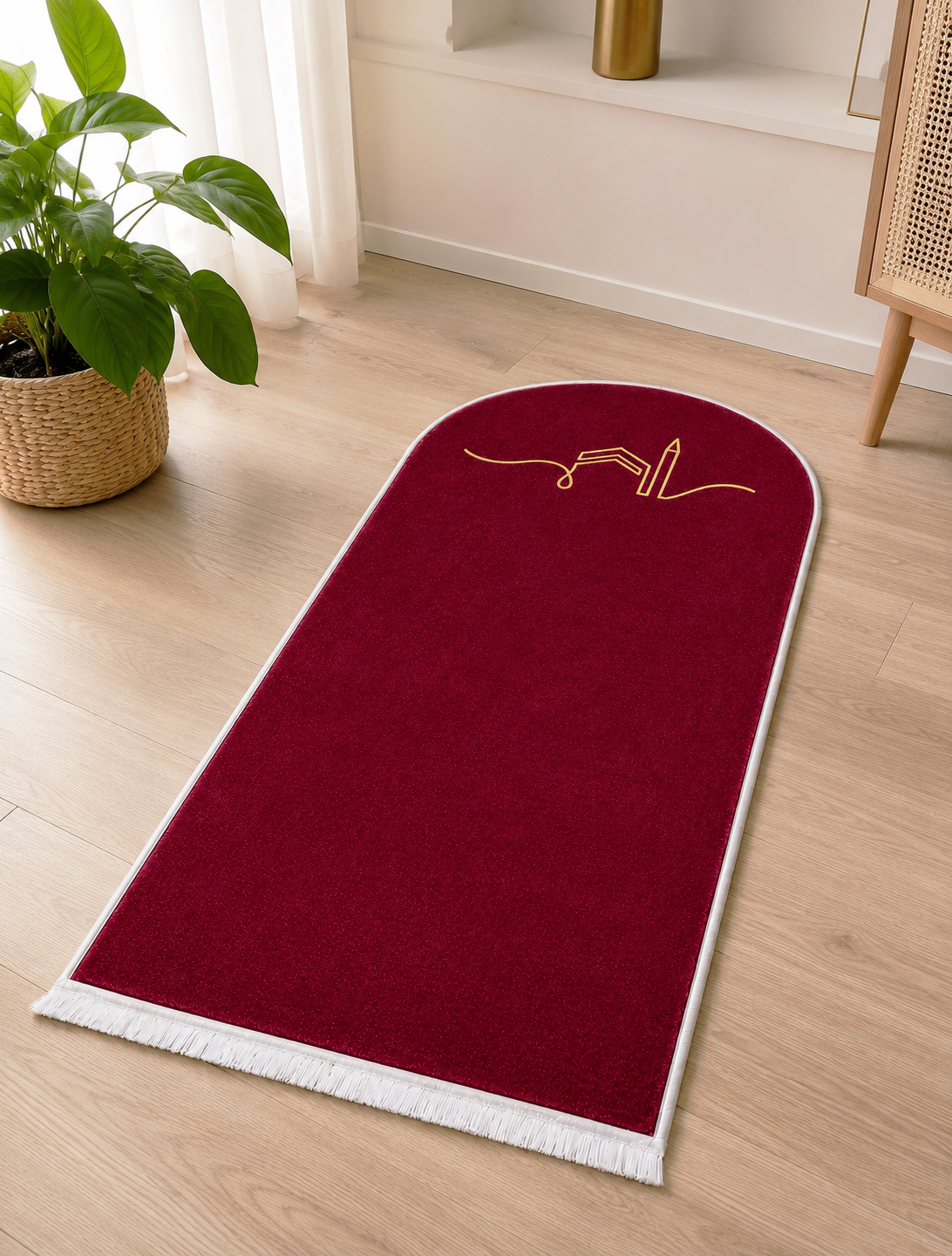 Kadife Seccade Kaymaz Taban - Bordo Gold