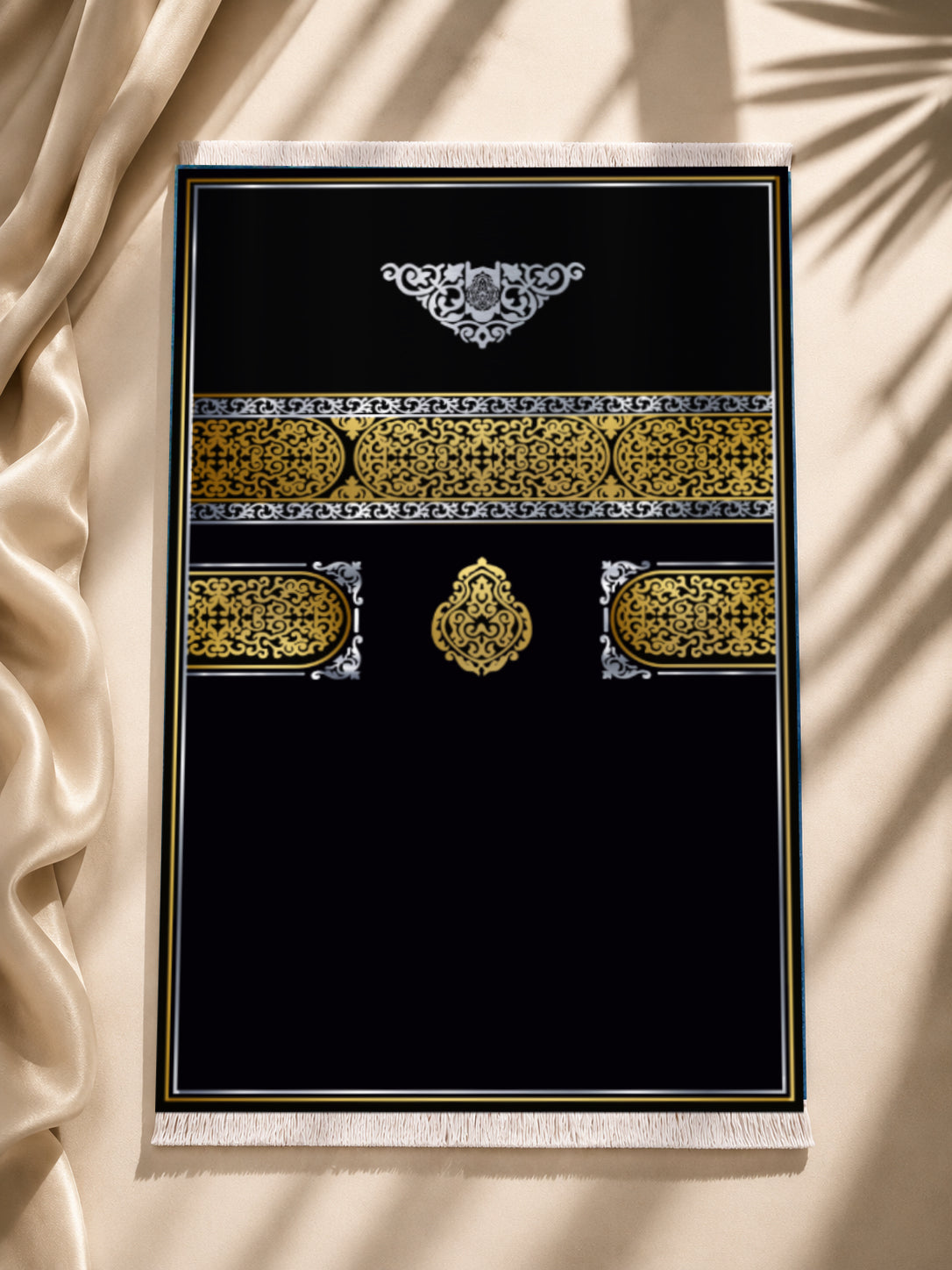 Kadife Seccade Kaymaz Taban - Gold Siyah