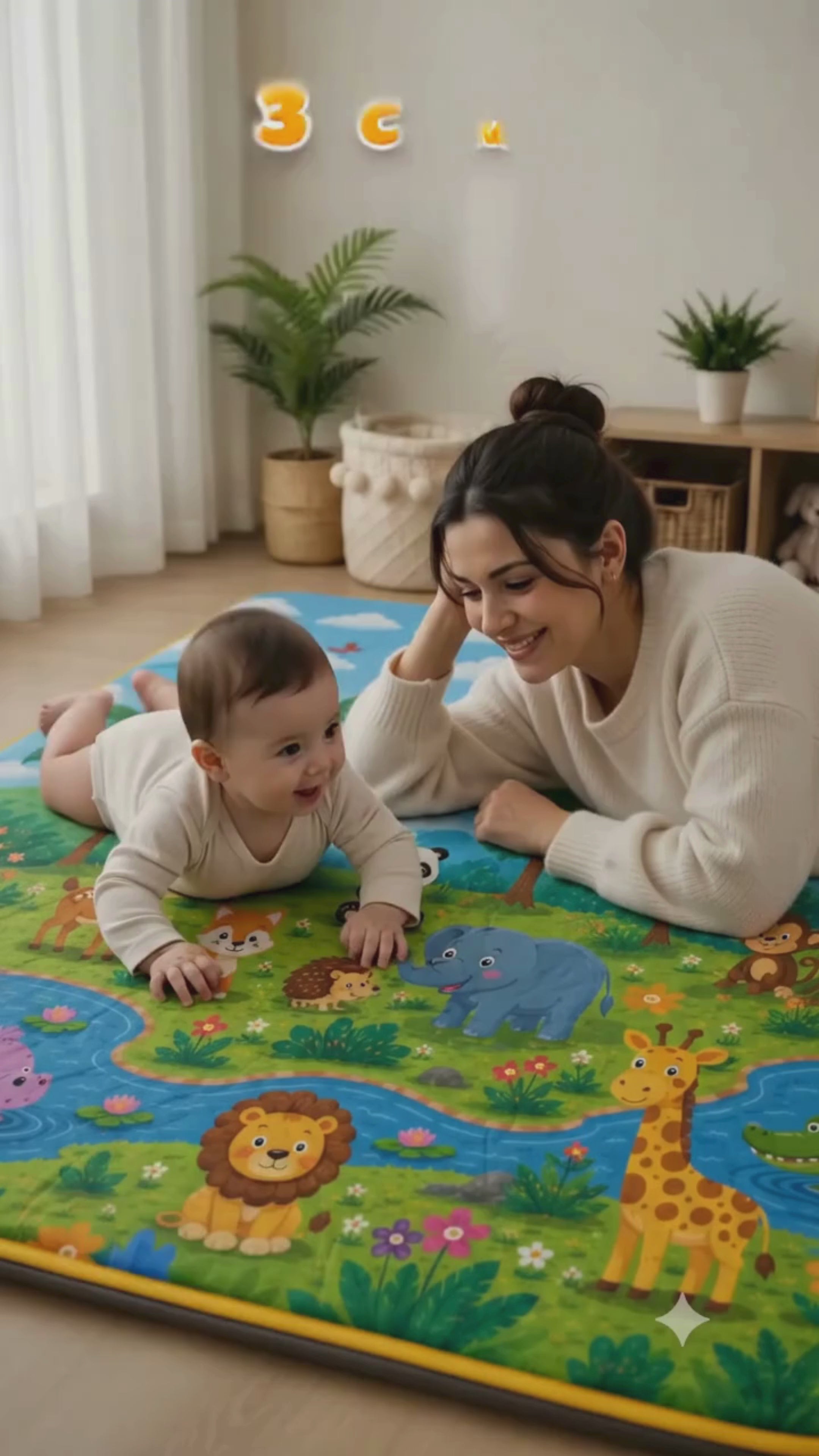 Videoyu yükle: 3 cm Süngerli Su Geçirmez Bebek Oyun Matı – Kaymaz Tabanlı Yumuşak Mavi