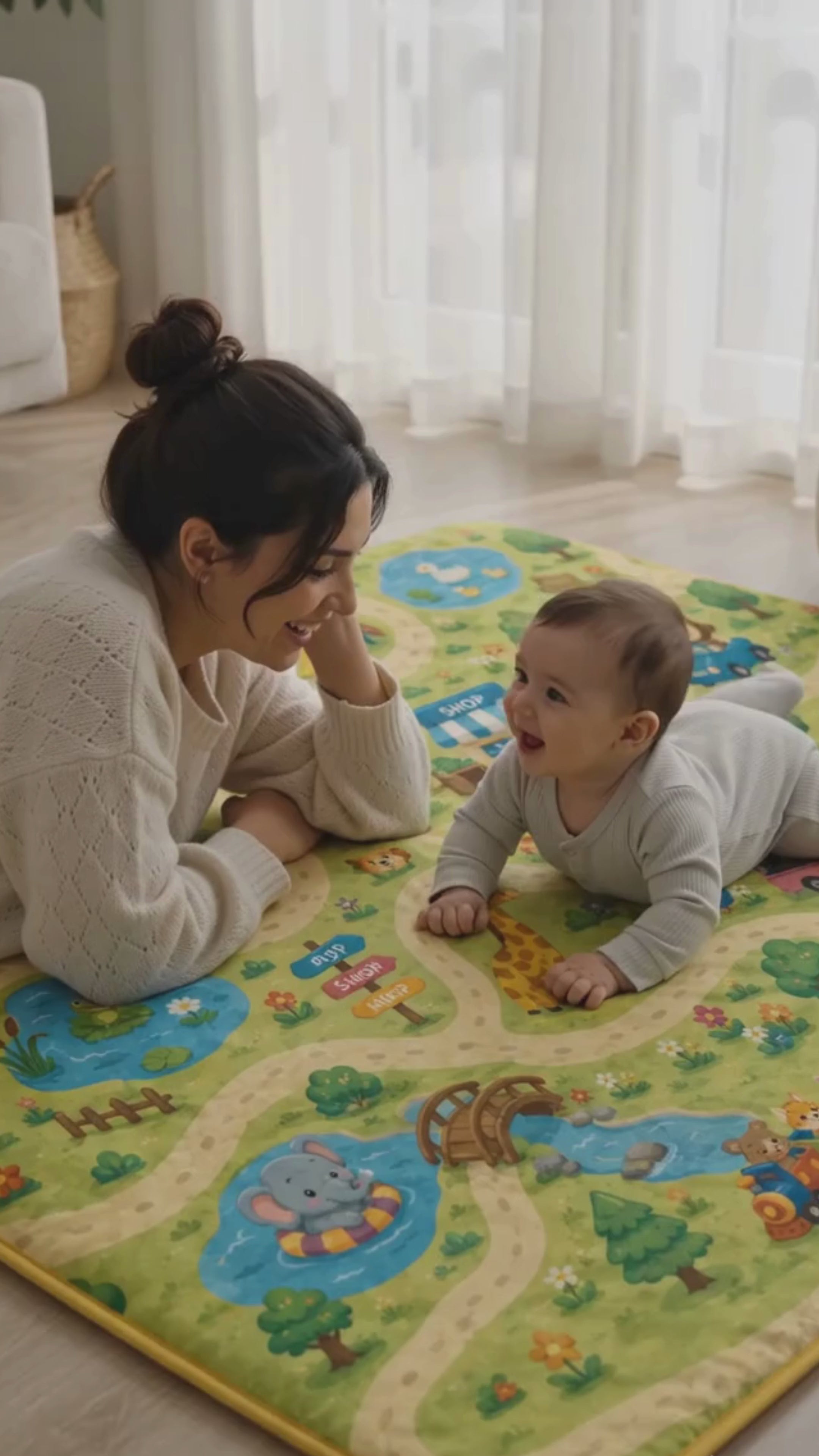 Videoyu yükle: 3 cm Süngerli Su Geçirmez Bebek Oyun Matı – Kaymaz Tabanlı Yumuşak