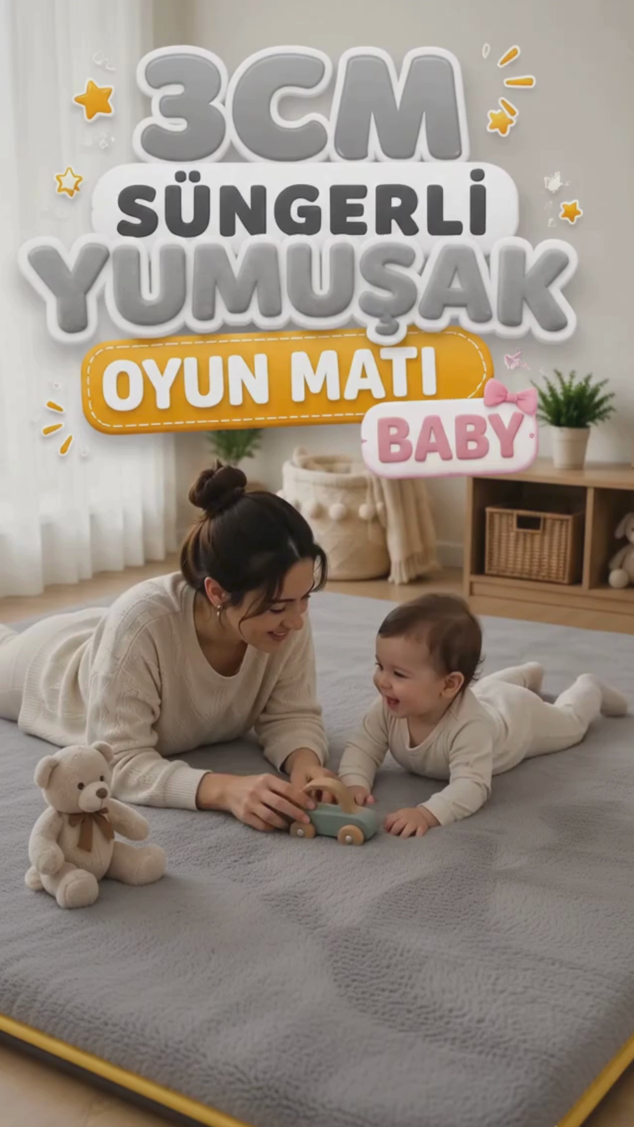 Videoyu yükle: 3 cm Süngerli Welsoft Bebek Oyun Matı | Kaymaz Taban Gri