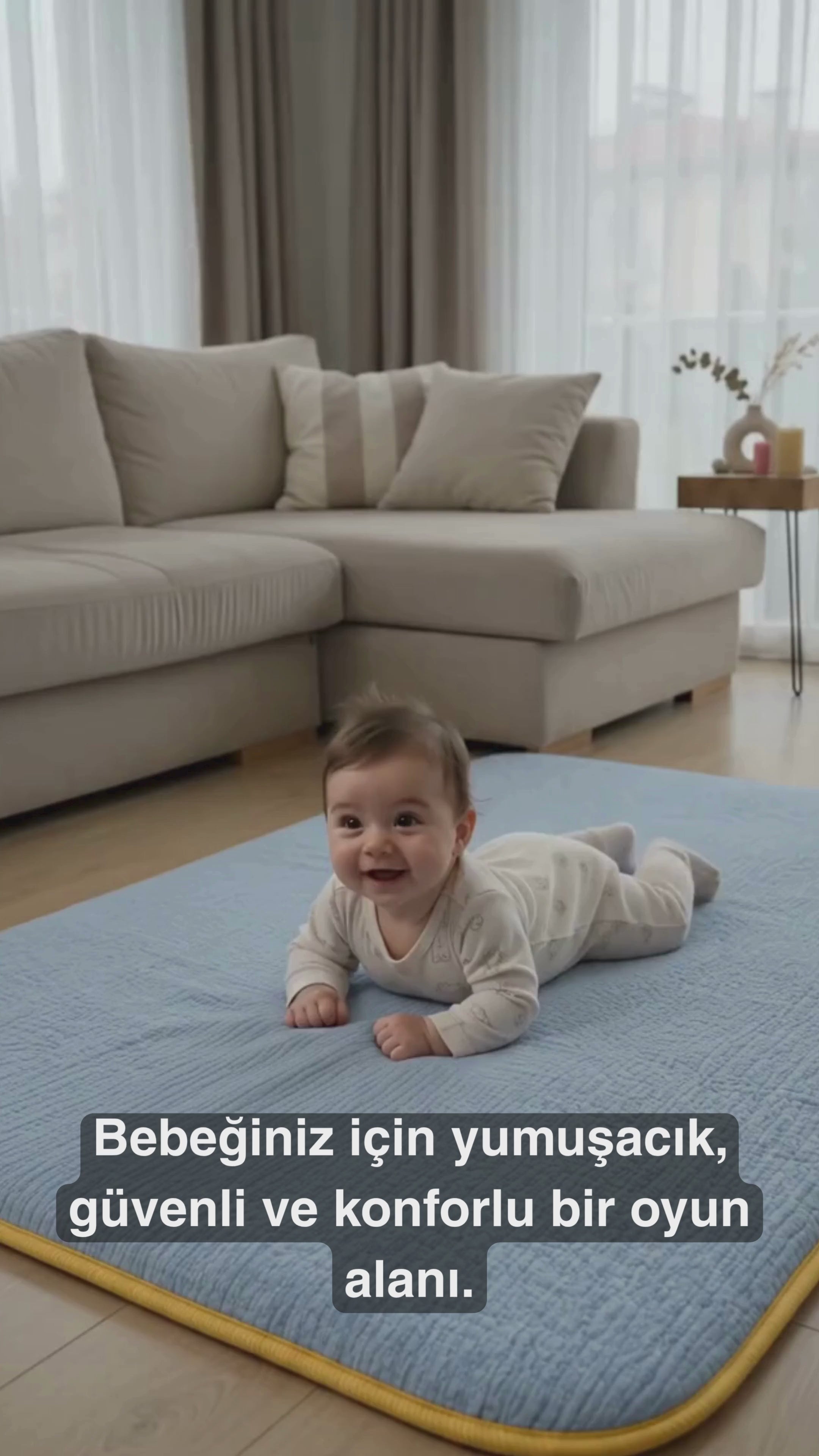 Videoyu yükle: 3 cm Süngerli Müslin Bebek Oyun Matı – Kaymaz Tabanlı Pamuk Mavi