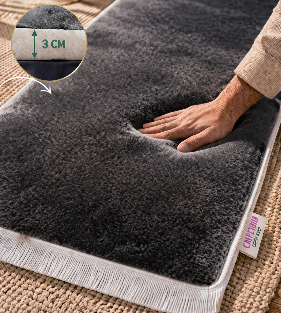 3 CM Süngerli Peluş Gri Ortopedik Seccade