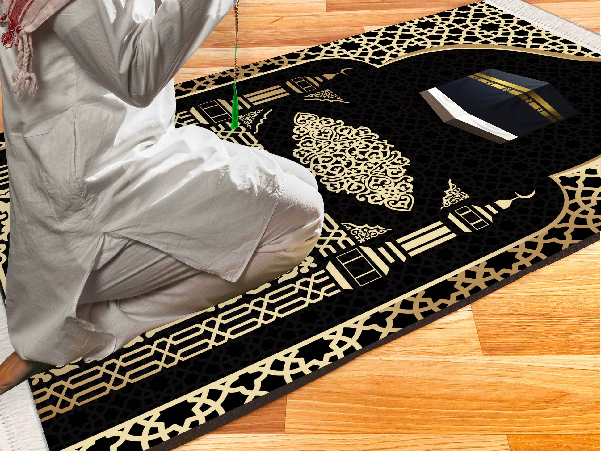 Gold Kabe Desenli Keten Astarlı Kadife Seccade - 70x120cm - Carpetella