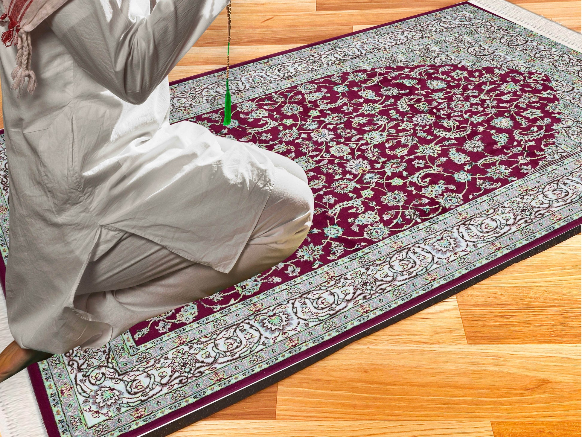 Bordo Keten Astarlı Kadife Seccade - 70x120cm - Carpetella