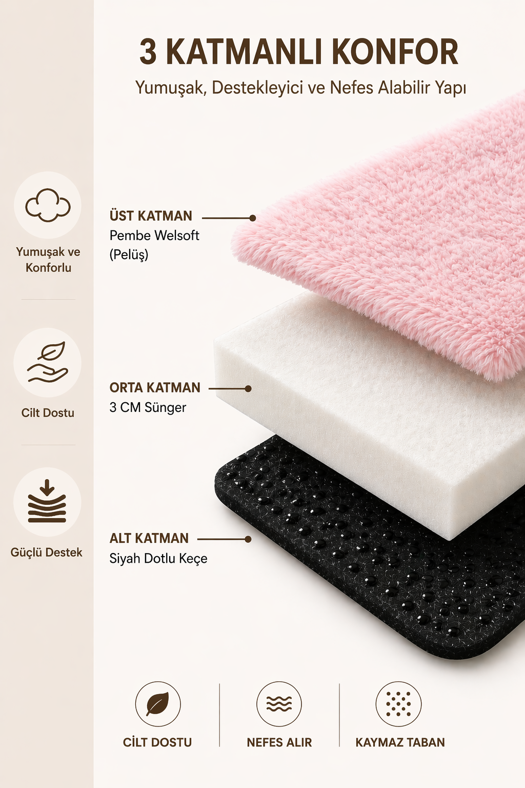 3 cm Süngerli Welsoft Bebek Oyun Matı | Kaymaz Taban Pembe