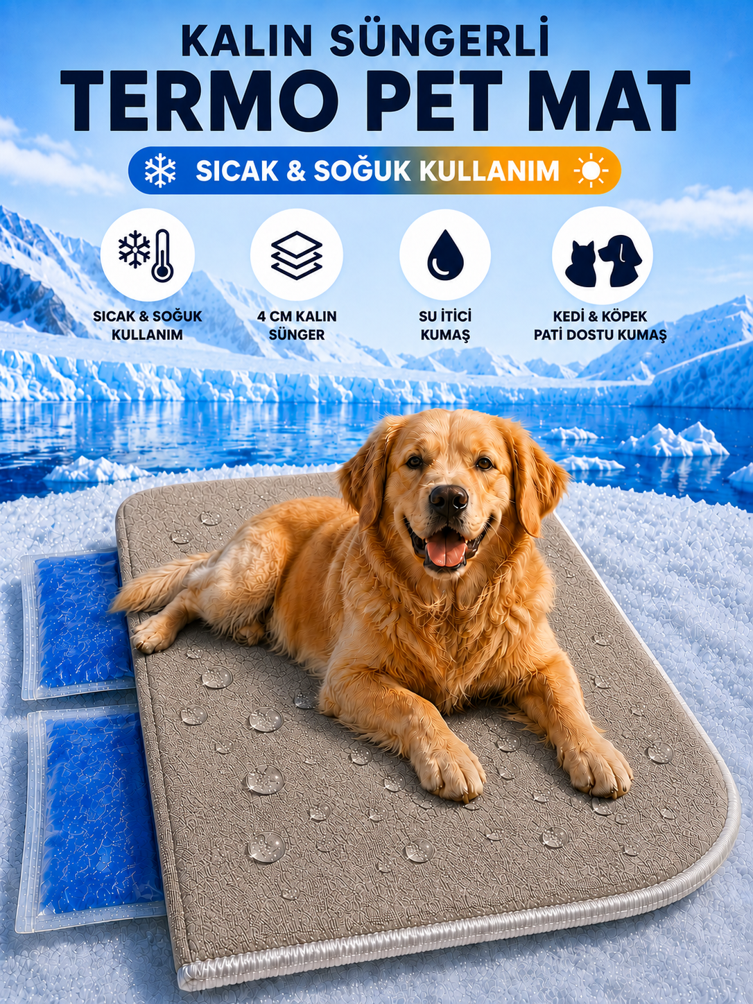 Soğuk Sıcak Termojelli Kedi Köpek Yatağı Minderi | Vizon Pati Dostu Kaymaz Tabanlı Su İtici