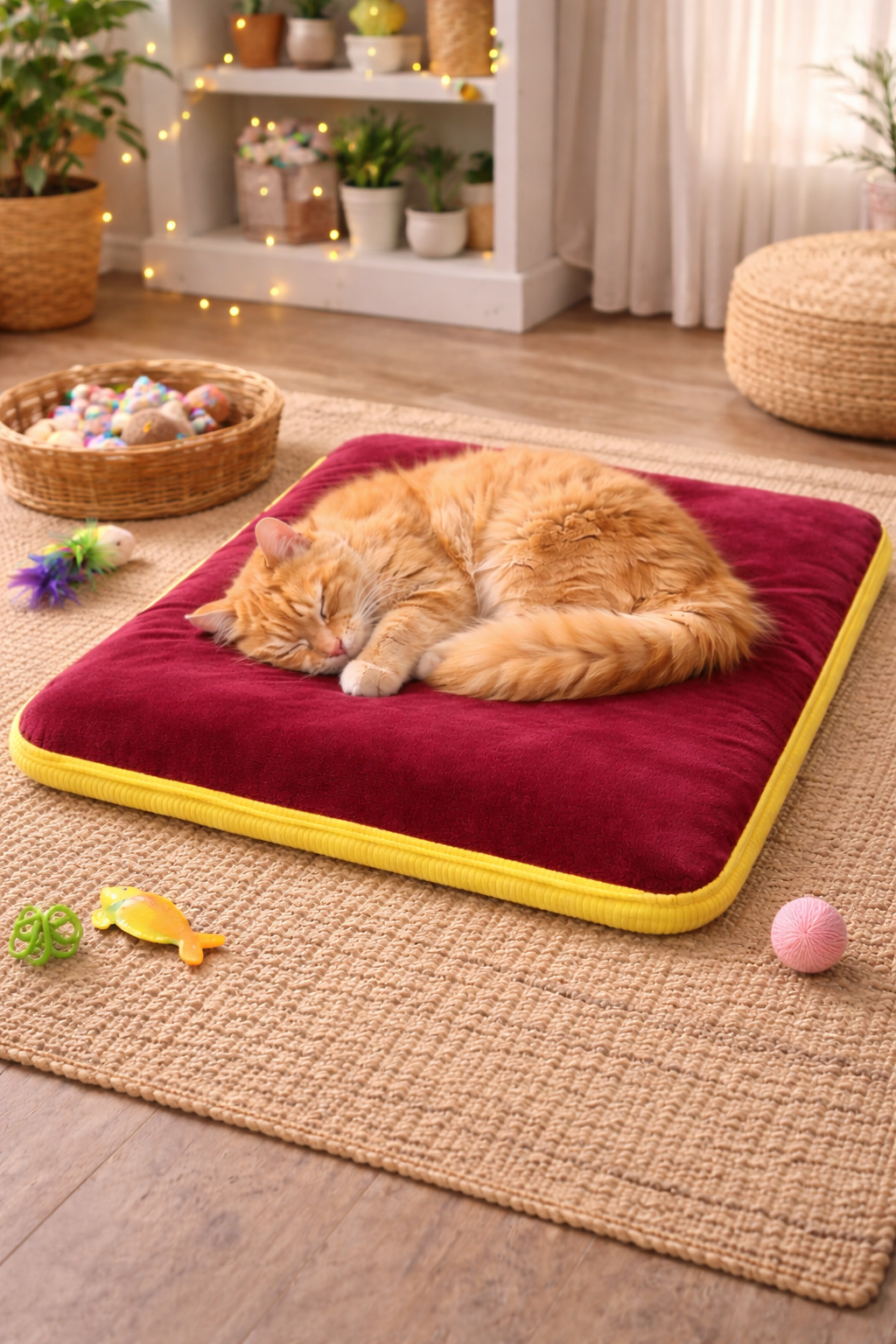 3 CM Süngerli Ortopedik Kedi Köpek Yatağı Bordo Süet – Kaymaz Tabanlı Peluş Pet Mat Minderi