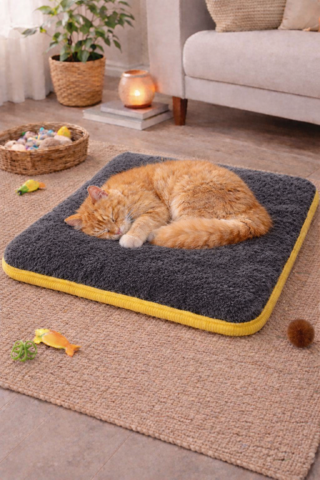 3 CM Süngerli Ortopedik Kedi Köpek Yatağı Gri Welsoft – Kaymaz Tabanlı Peluş Pet Mat Minderi