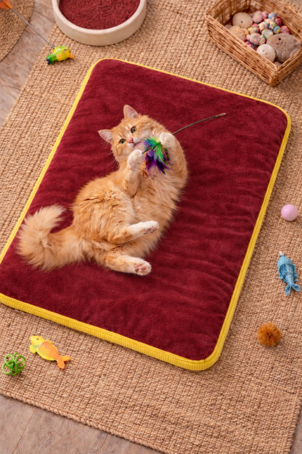 3 CM Süngerli Ortopedik Kedi Köpek Yatağı Bordo Süet – Kaymaz Tabanlı Peluş Pet Mat Minderi